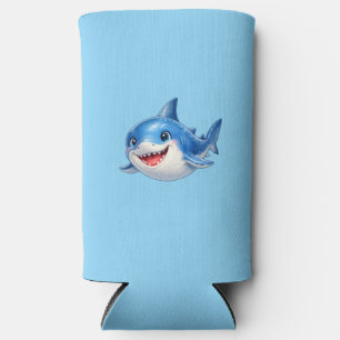 Cute Shark with Big Eyes Happy Ocean Animal Illust Seltzer Can Cooler