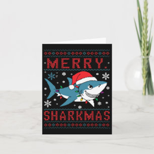 Cute Shark With Christmas Hat Merry Xmas Card