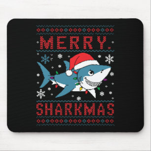 Cute Shark With Christmas Hat Merry Xmas Mouse Pad