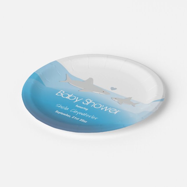 Cute Sharks and Ocean | Baby Shower Paper Plate (Angled)