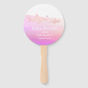 Cute Sharks and Ocean Pink   Baby Shower Hand Fan