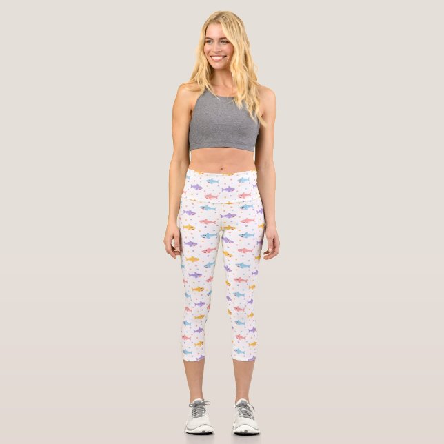 Cute Sharks Capri Leggings (Front)