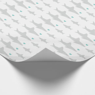 Cute Sharks Heart Green White Baby Shower Wrapping Paper