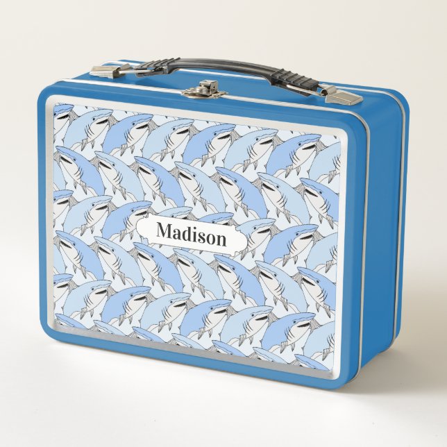 Cute Sharks Pattern custom name lunch boxes (Front)