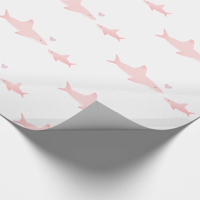 Cute Sharks Pink White | Baby Shower Wrapping Paper (Corner)