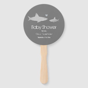 Cute Sharks Solid Grey Background   Baby Shower Hand Fan
