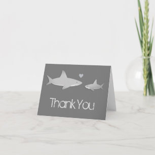 Cute Sharks Solid Grey Background Baby Shower Thank You Card