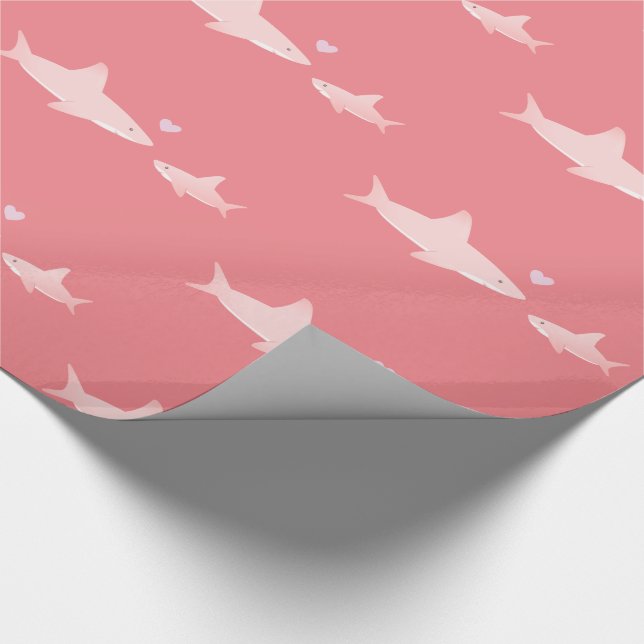 Cute Sharks Solid Pink Background | Baby Shower Wrapping Paper (Corner)