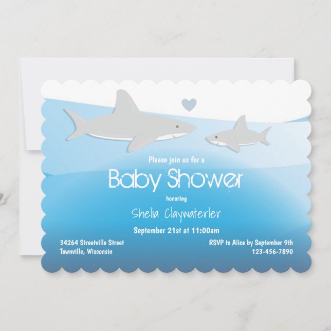 Cute Sharks Under the Sea Baby Shower Invitation (Front)