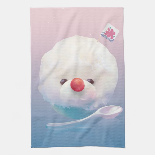 Cute Shaved Ice Dog Tea Towel (Vertical)