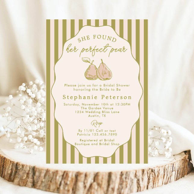 Cute She Found Her Perfect Pear Bridal Shower Invitation (Creator Uploaded)