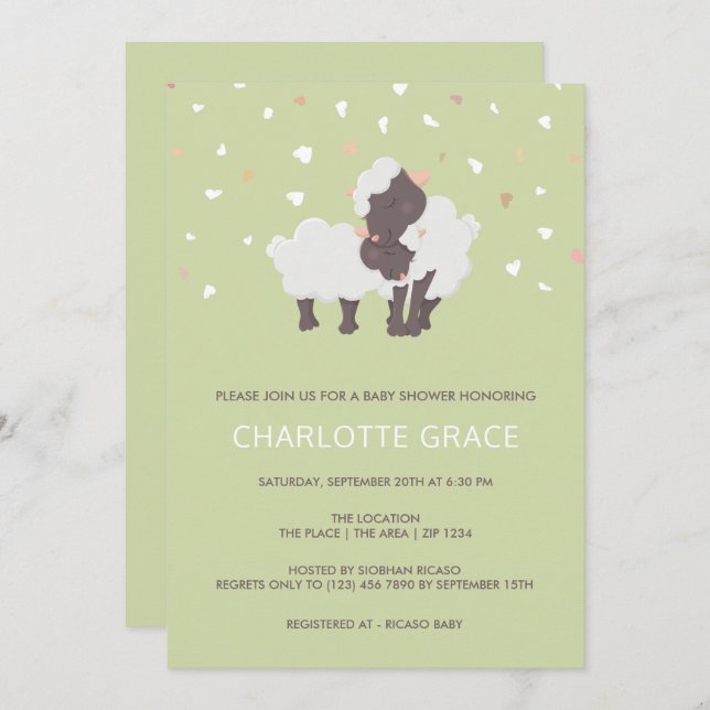 Cute Sheep And Lamb Personalised Baby Shower Invitation (Front/Back)