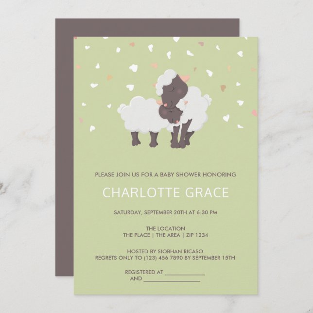 Cute Sheep And Lamb Personalised Baby Shower Invitation (Front/Back)