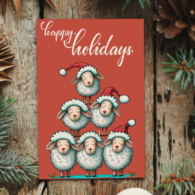 Cute Sheep at Christmas Pet Lover Christmas Flat Holiday Card (Creator Uploaded)