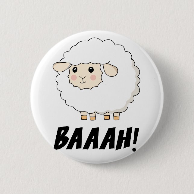 Cute Sheep Baaah 6 Cm Round Badge (Front)