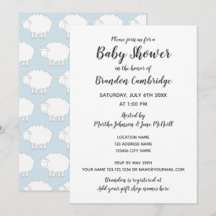 Cute sheep baby shower invitations for boy or girl
