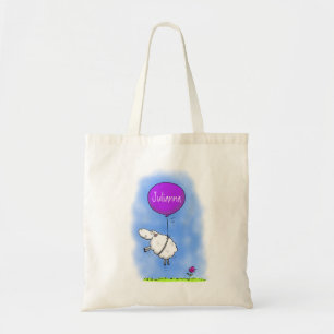 Cute sheep balloon cartoon humor illustration tote bag