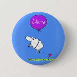 Cute sheep balloon cartoon humour illustration 6 cm round badge