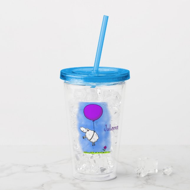 Cute sheep balloon cartoon humour illustration acrylic tumbler (Back Ice)