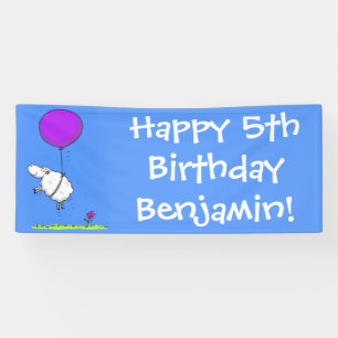 Cute sheep balloon cartoon humour illustration banner