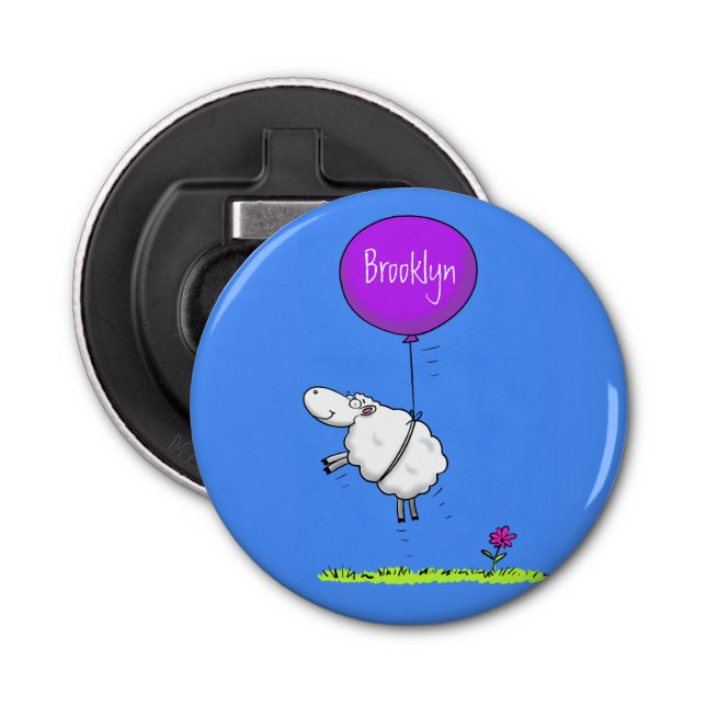 Cute sheep balloon cartoon humour illustration bottle opener (Front)