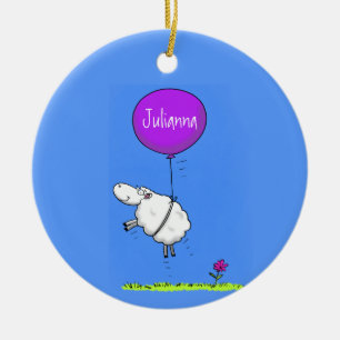 Cute sheep balloon cartoon humour illustration ceramic ornament