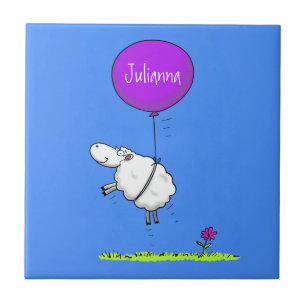 Cute sheep balloon cartoon humour illustration ceramic tile