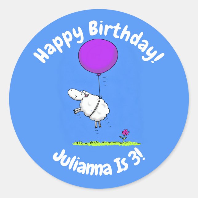 Cute sheep balloon cartoon humour illustration classic round sticker (Front)