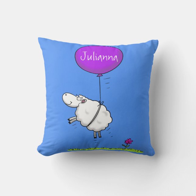 Cute sheep balloon cartoon humour illustration cushion (Front)