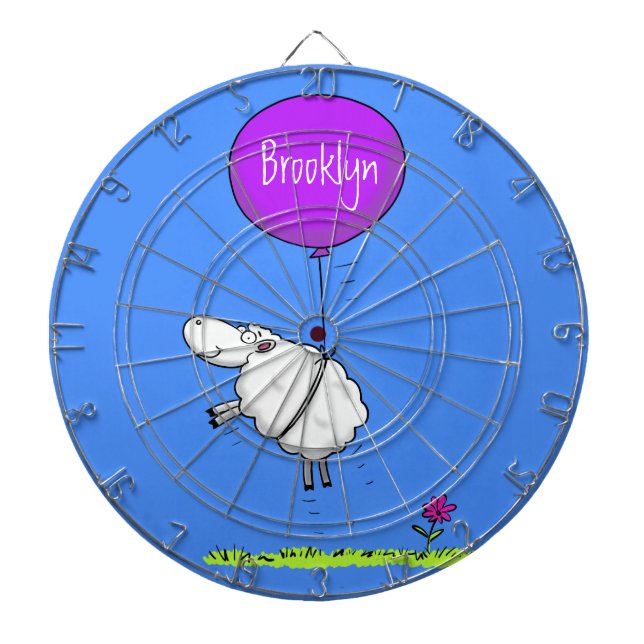 Cute sheep balloon cartoon humour illustration dartboard (Front)