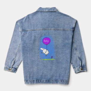 Cute sheep balloon cartoon humour illustration denim jacket