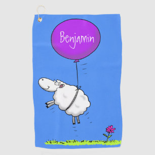 Cute sheep balloon cartoon humour illustration golf towel