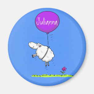 Cute sheep balloon cartoon humour illustration magnet