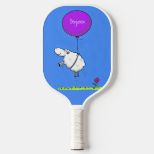 Cute sheep balloon cartoon humour illustration  pickleball paddle