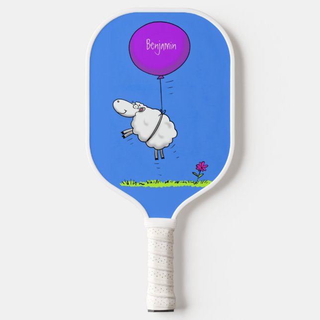 Cute sheep balloon cartoon humour illustration  pickleball paddle (Front)