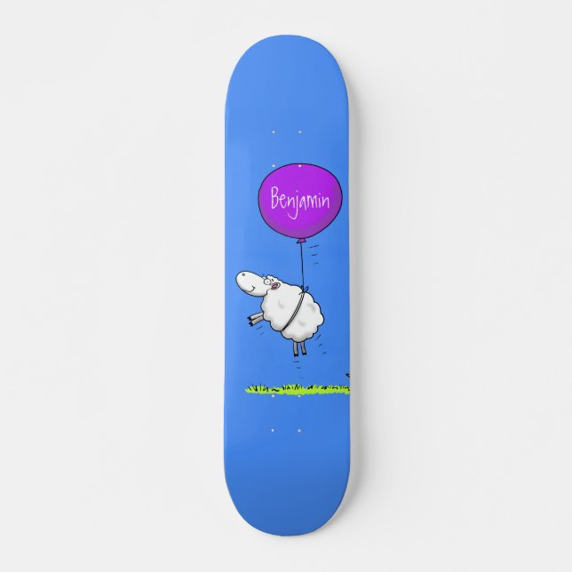 Cute sheep balloon cartoon humour illustration skateboard (Front)