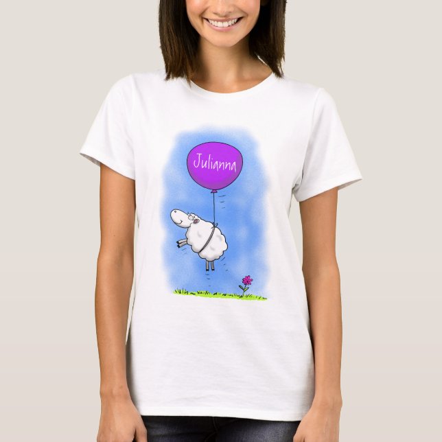 Cute sheep balloon cartoon humour illustration T-Shirt (Front)