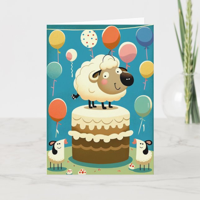 Cute Sheep Birthday Party Greeting Card (Front)