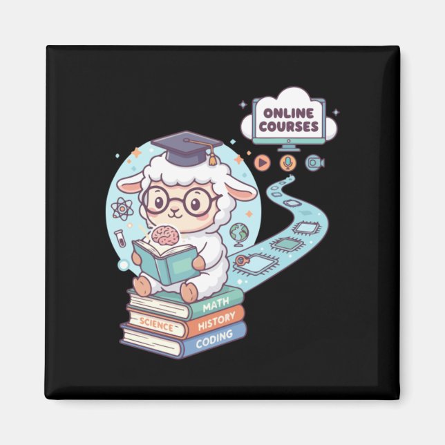 Cute Sheep Character Learning Online Courses Magnet (Front)