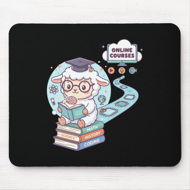 Cute Sheep Character Learning Online Courses Mouse Pad (Front)