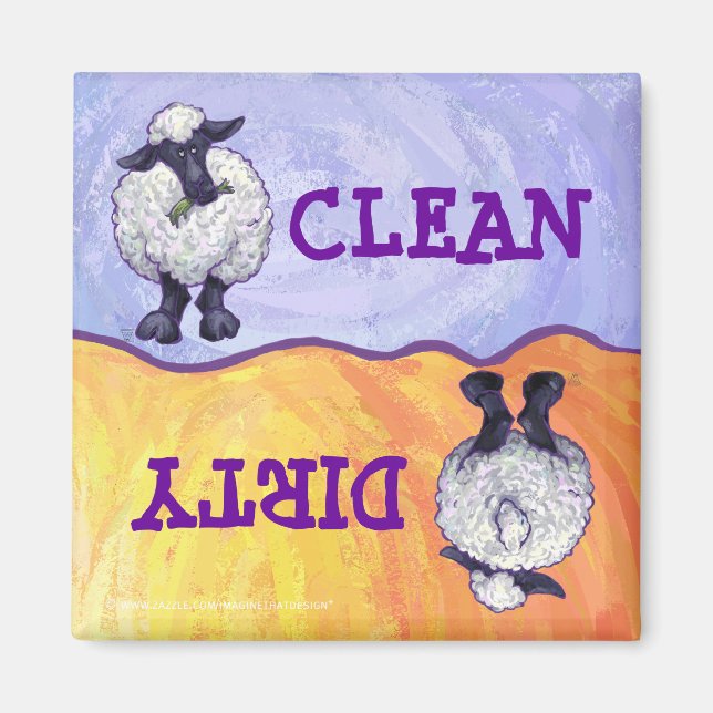 Cute Sheep Clean / Dirty Dishwasher Magnet (Front)