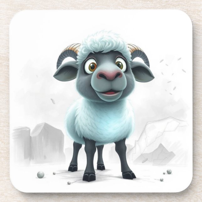Cute Sheep Cosy Design Coaster (Front)