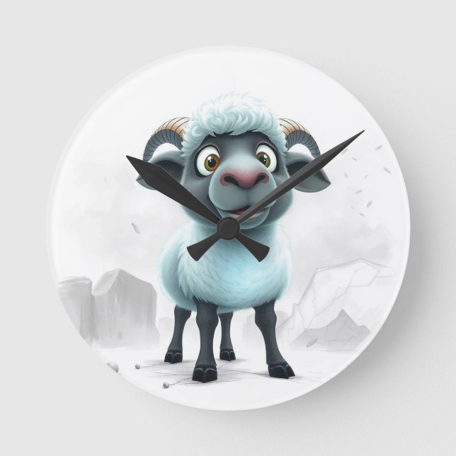 Cute Sheep Cosy Design Round Clock (Front)