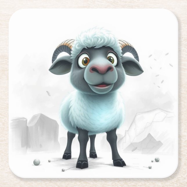 Cute Sheep Cosy Design Square Paper Coaster (Front)