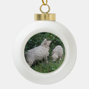 Cute Sheep Eating Leaves Ball Ornament