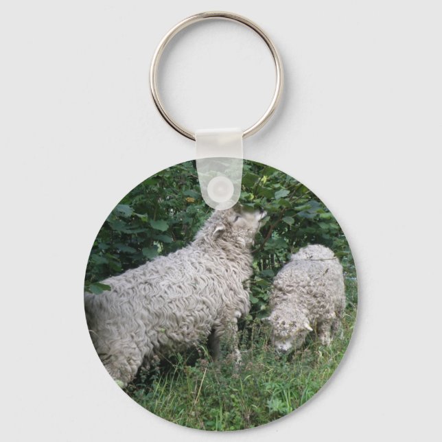 Cute Sheep Eating Leaves Keychain (Front)