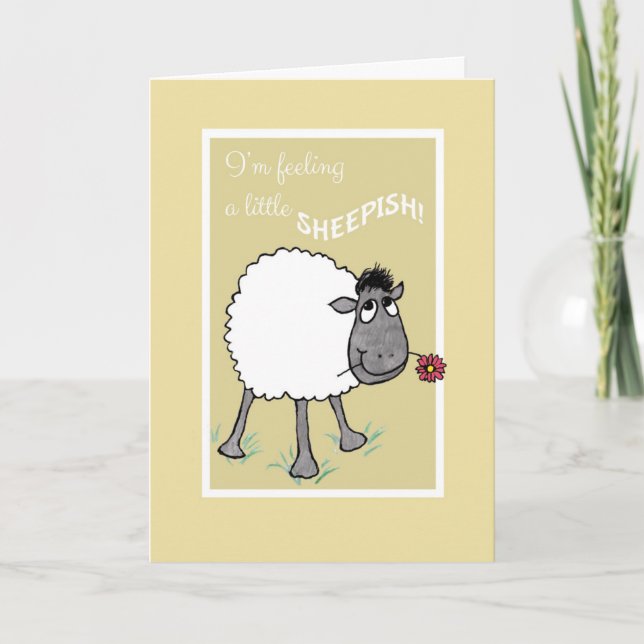 Cute Sheep, Feeling Sheepish, Sorry, Apology Card (Front)