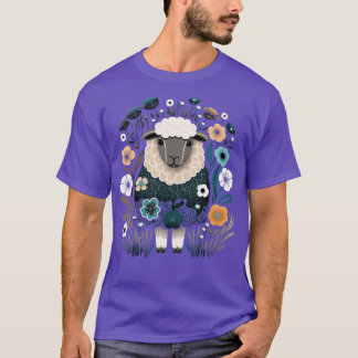 Cute Sheep Floral Colourful Flowers in the Garden T-Shirt