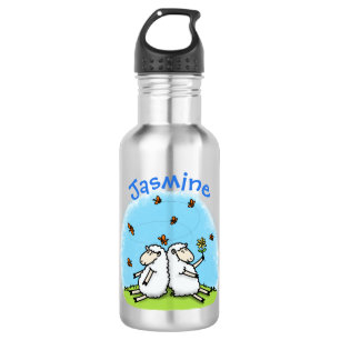 Cute sheep friends and butterflies cartoon 532 ml water bottle
