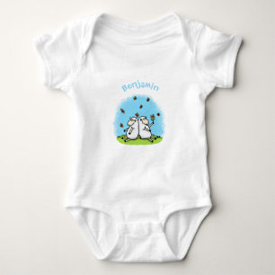 Cute sheep friends and butterflies cartoon baby bodysuit